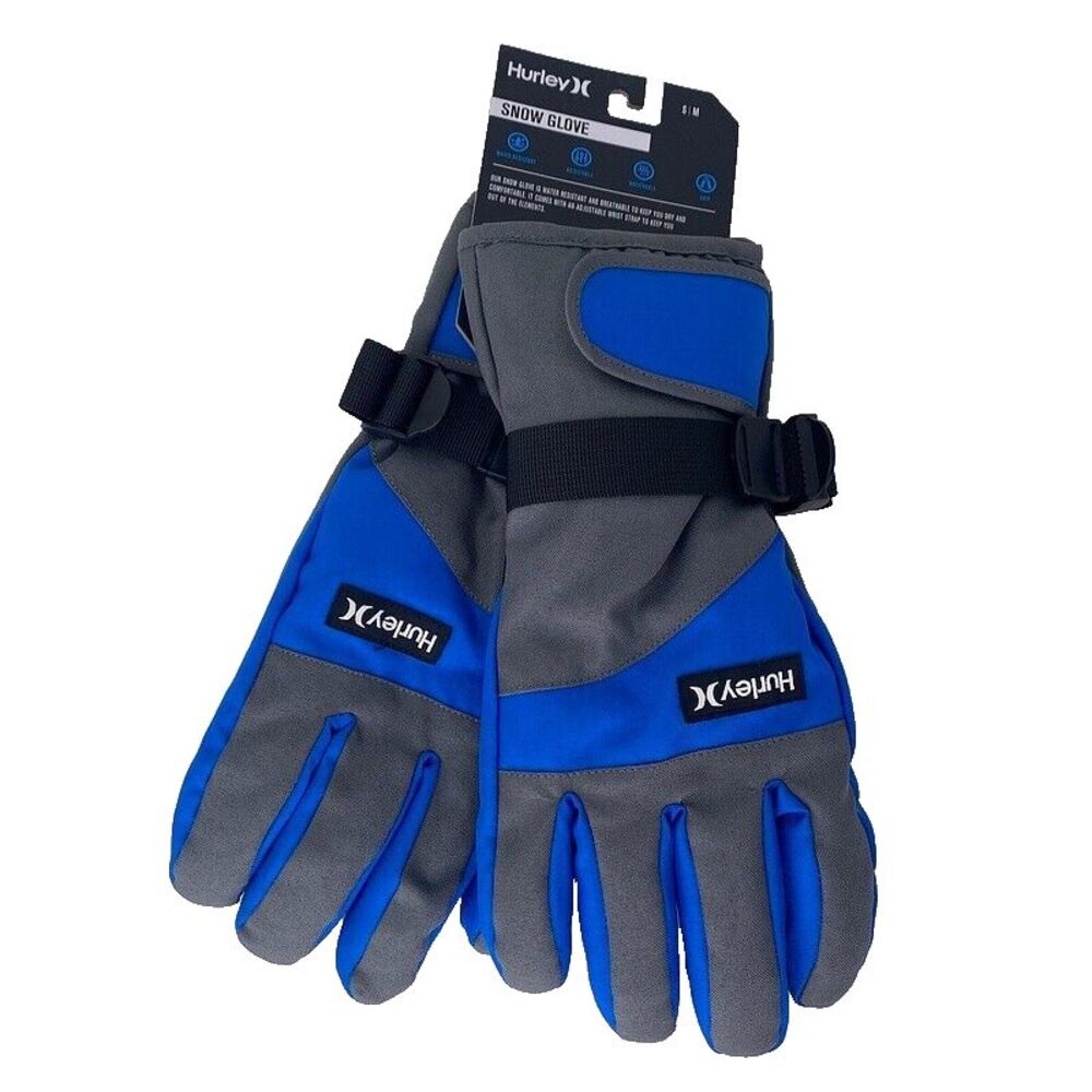 NWT HURLEY Snow Glove‎ S/M Winter Gloves Snowboard Ski Blue Grip Strap Warm